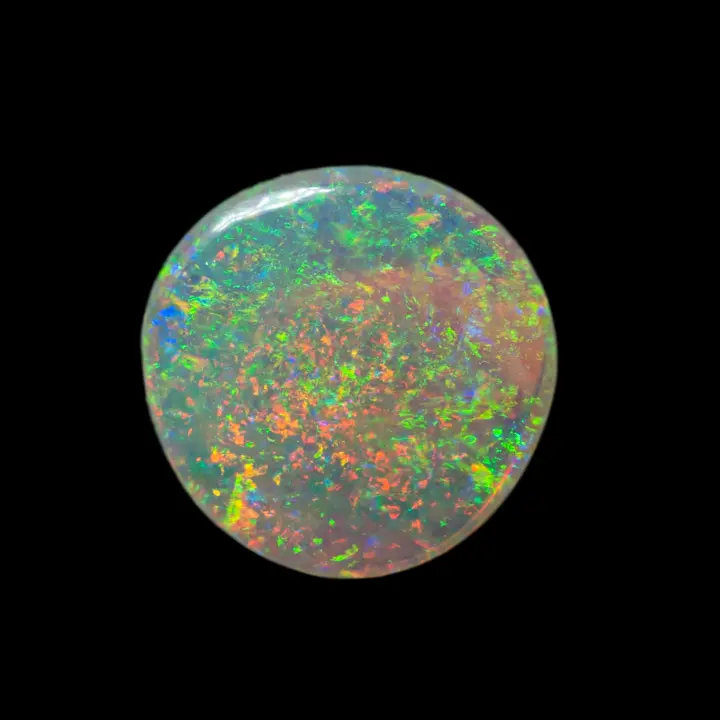 Natural Brazilian oval white opal with multicolor floral pattern