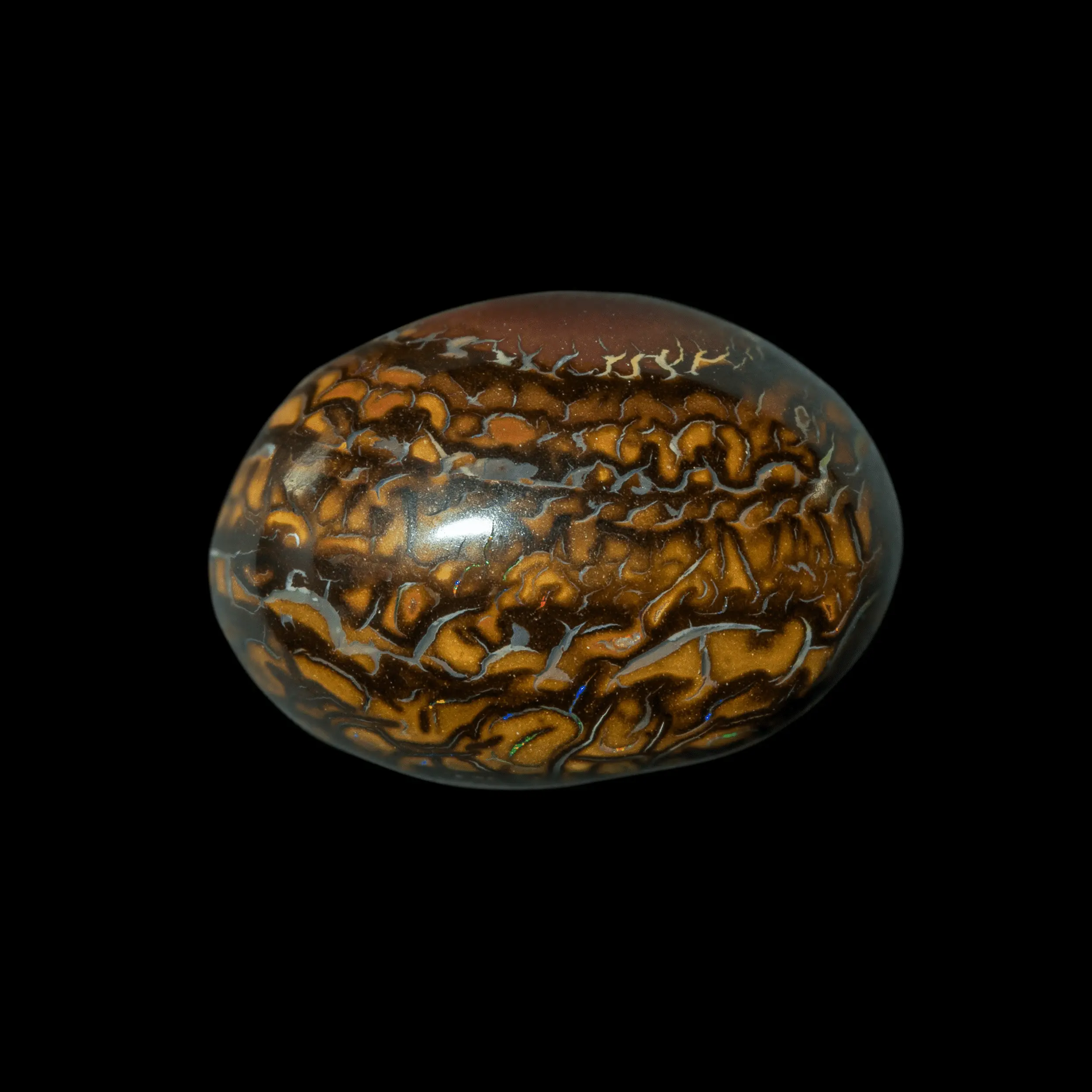 Cabochon d'opale koroit à dessins colorés très fins constellés de petites brillances rouges et vertes (13,7 cts) – Image 3