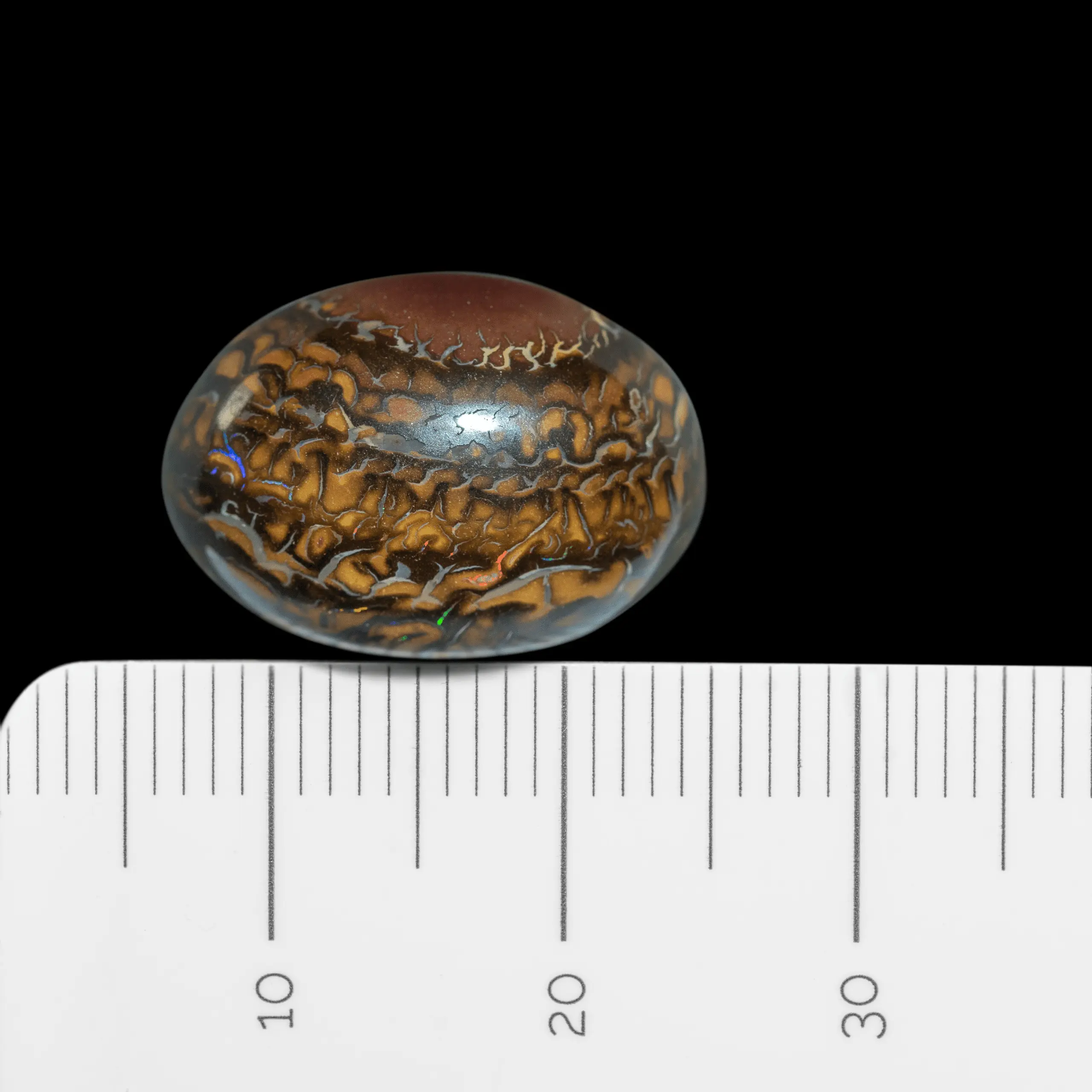 Cabochon d'opale koroit à dessins colorés très fins constellés de petites brillances rouges et vertes (13,7 cts) – Image 5
