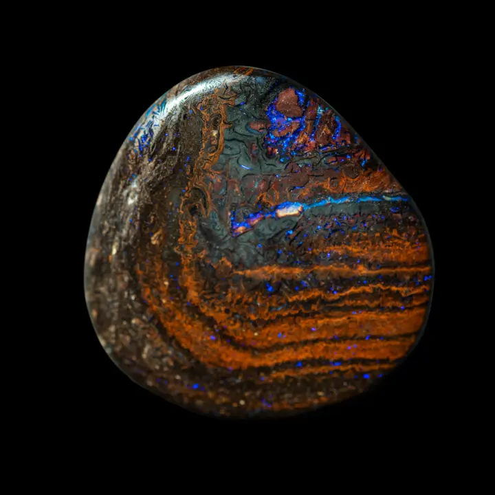 Australian Koroit natural opal with graphic pattern, studded with violet flakes
