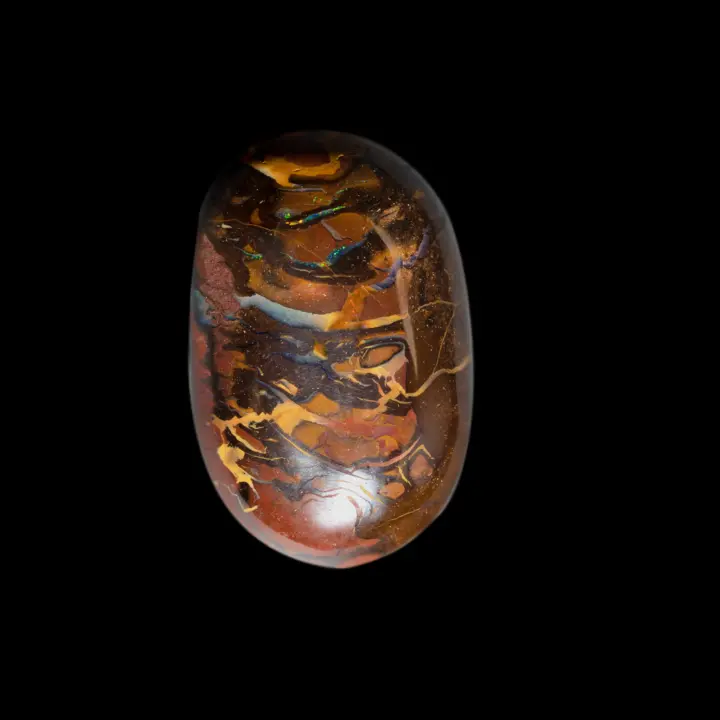 Natural Australian Koroit opal, 25.9 carat koroit opal cabochon with graphic, colorful and contrasting green and red opalized veins.