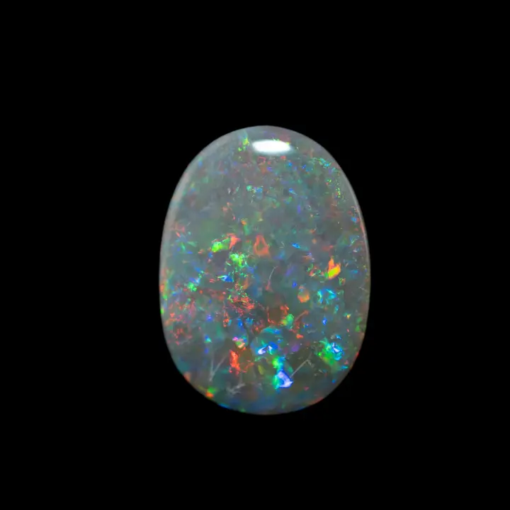 Natural Australian opal from the Lightning Ridge mines, 2.4-carat high-gloss cabochon of dark opal in all colors.