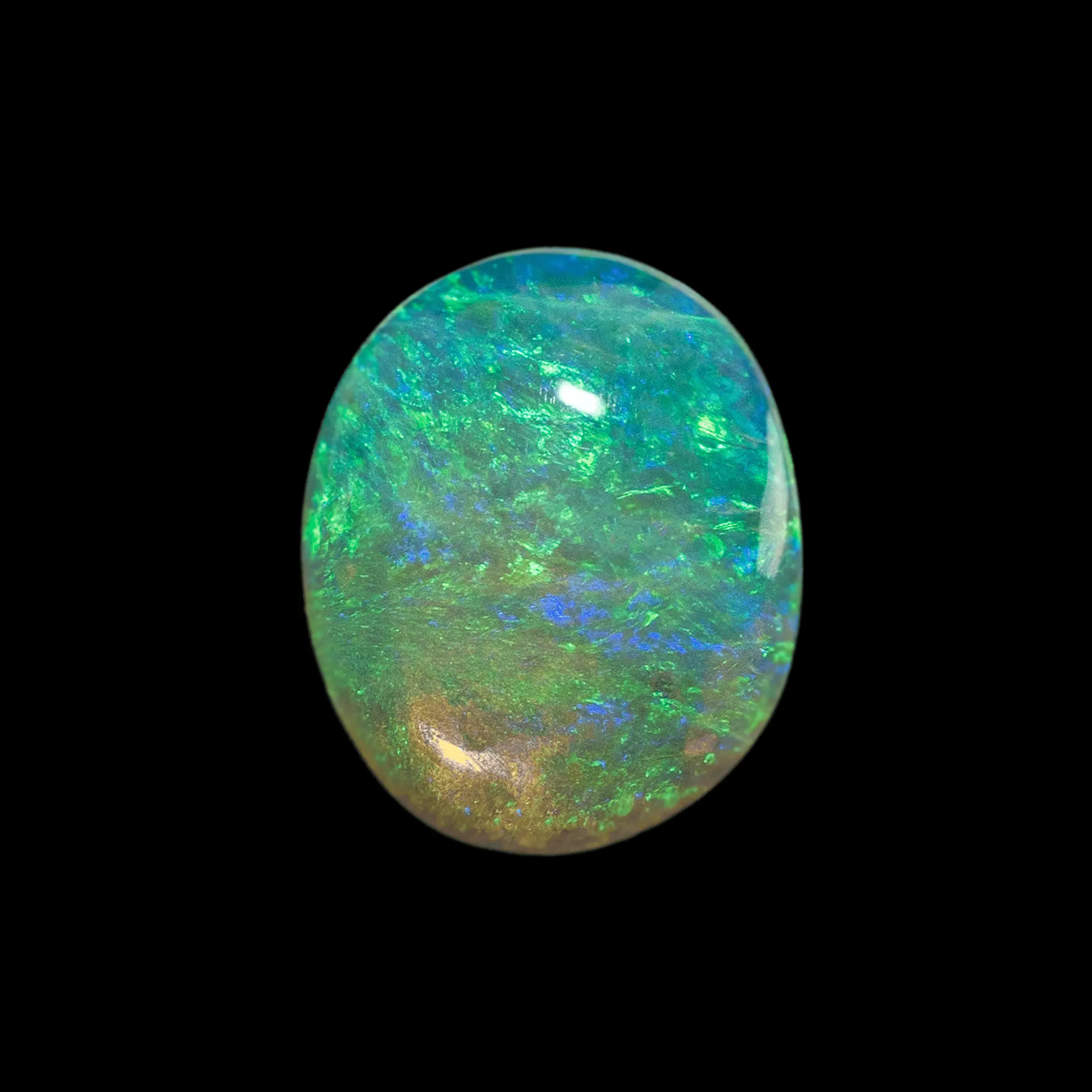 Opale naturelle australienne des mines de Lightning Ridge, joli cabochon de 0,9 carat d'opale cristal translucide principalement coloré de vert