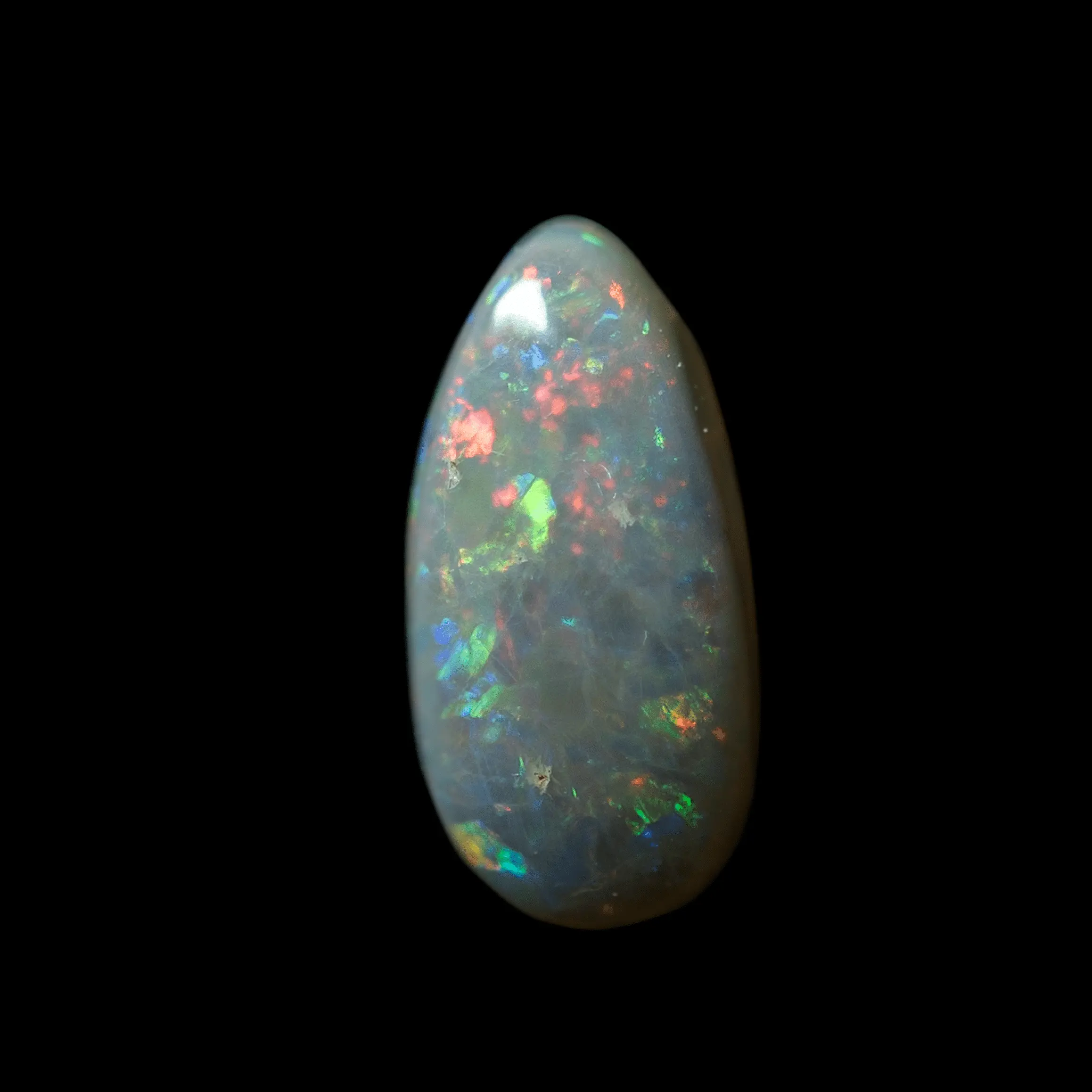 Natural Australian opal from the Lightning Ridge mines cut in teardrop shape, dark opal of 1.1 carat with multicolored brilliance