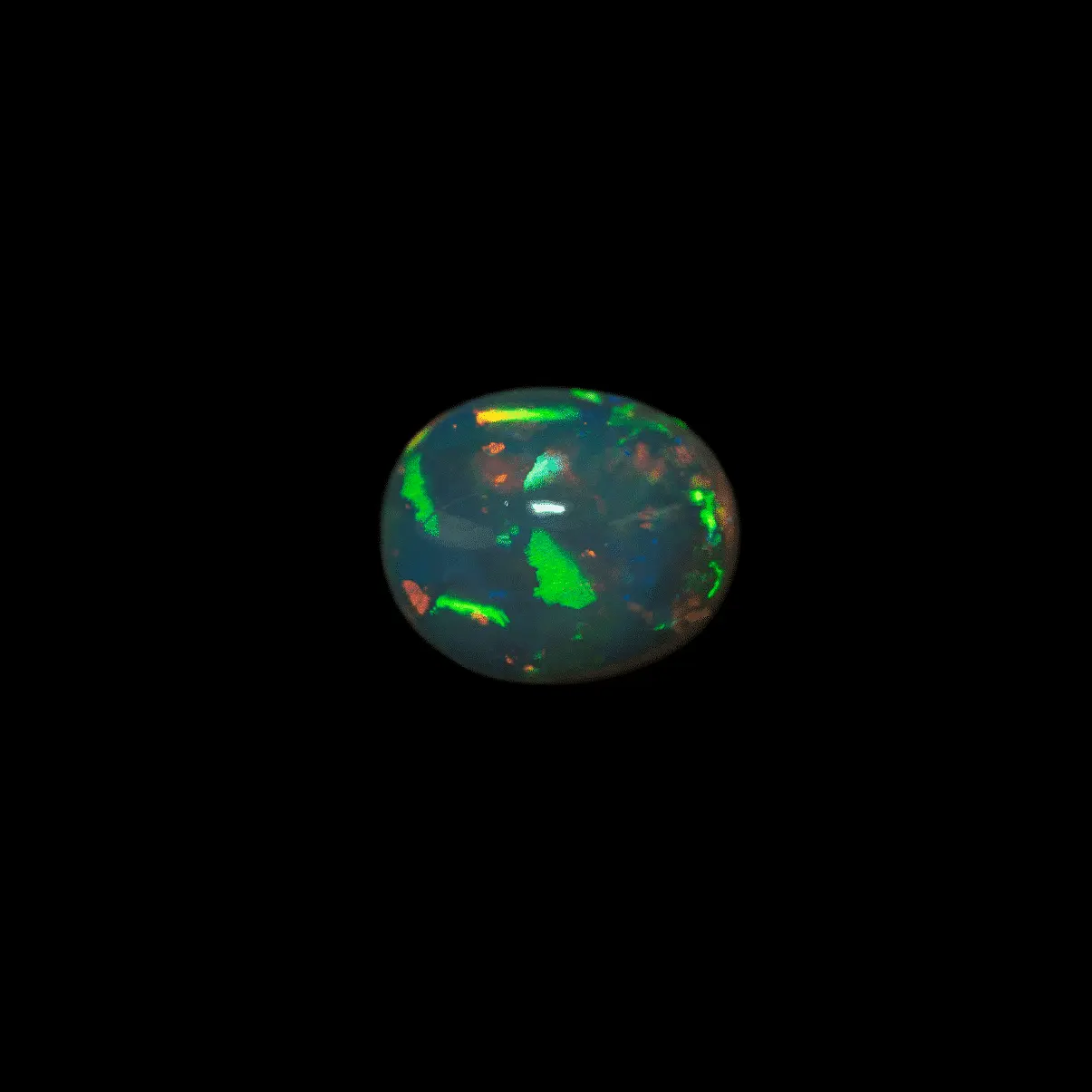 Opale naturelle brésilienne des mines d'Horca, magnifique cabochon à rubans de 1,1 carat majoritairement jaune et vert poli sur ces deux faces