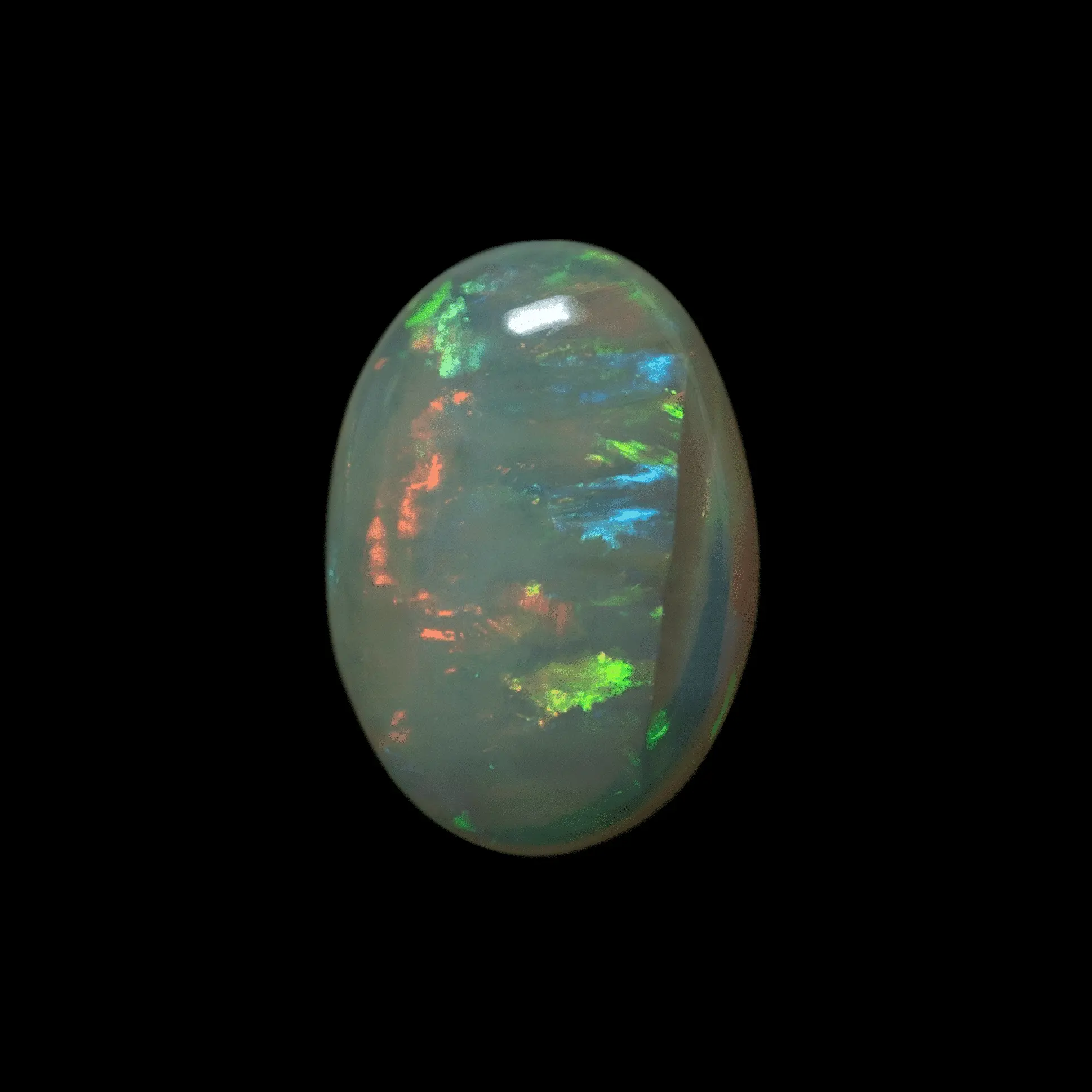 Opale naturelle Brésilienne des mines d'Horca, joli cabochon de cristal clair de 1,2 carat à bandes brillantes de toutes les couleurs