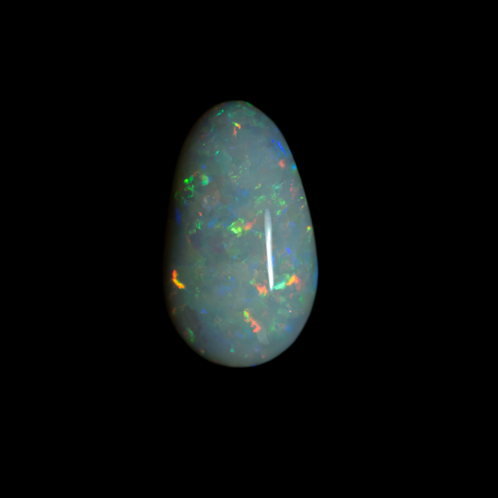 Natural Australian opal from the Coober Pedy mines, classic white teardrop of 2.3 carats with delicately multicoloured brilliance on a very clear matrix.