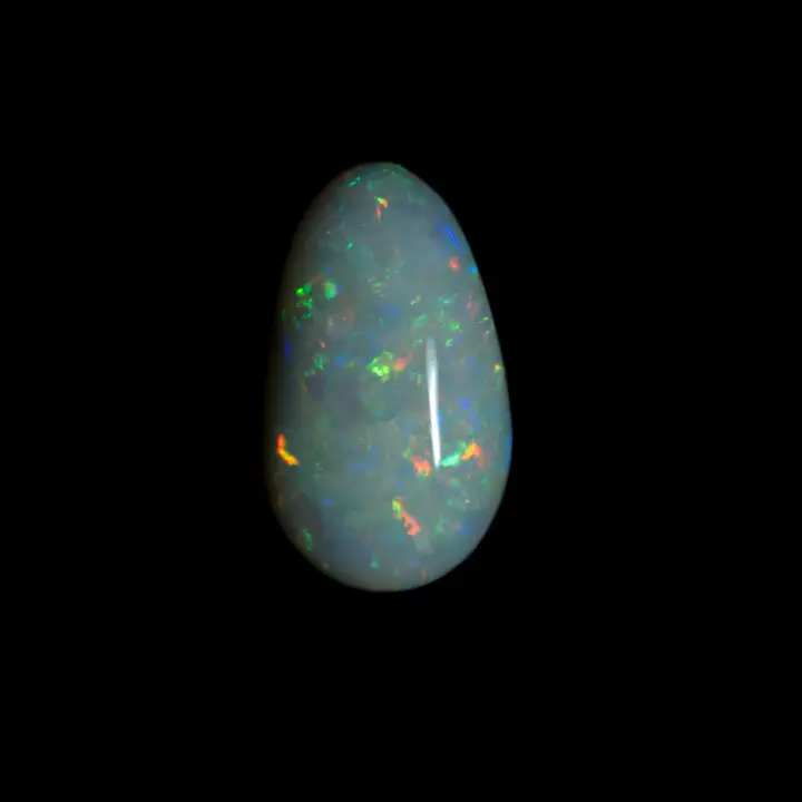 Natural Australian opal from the Coober Pedy mines, classic white teardrop of 2.3 carats with delicately multicoloured brilliance on a very clear matrix.