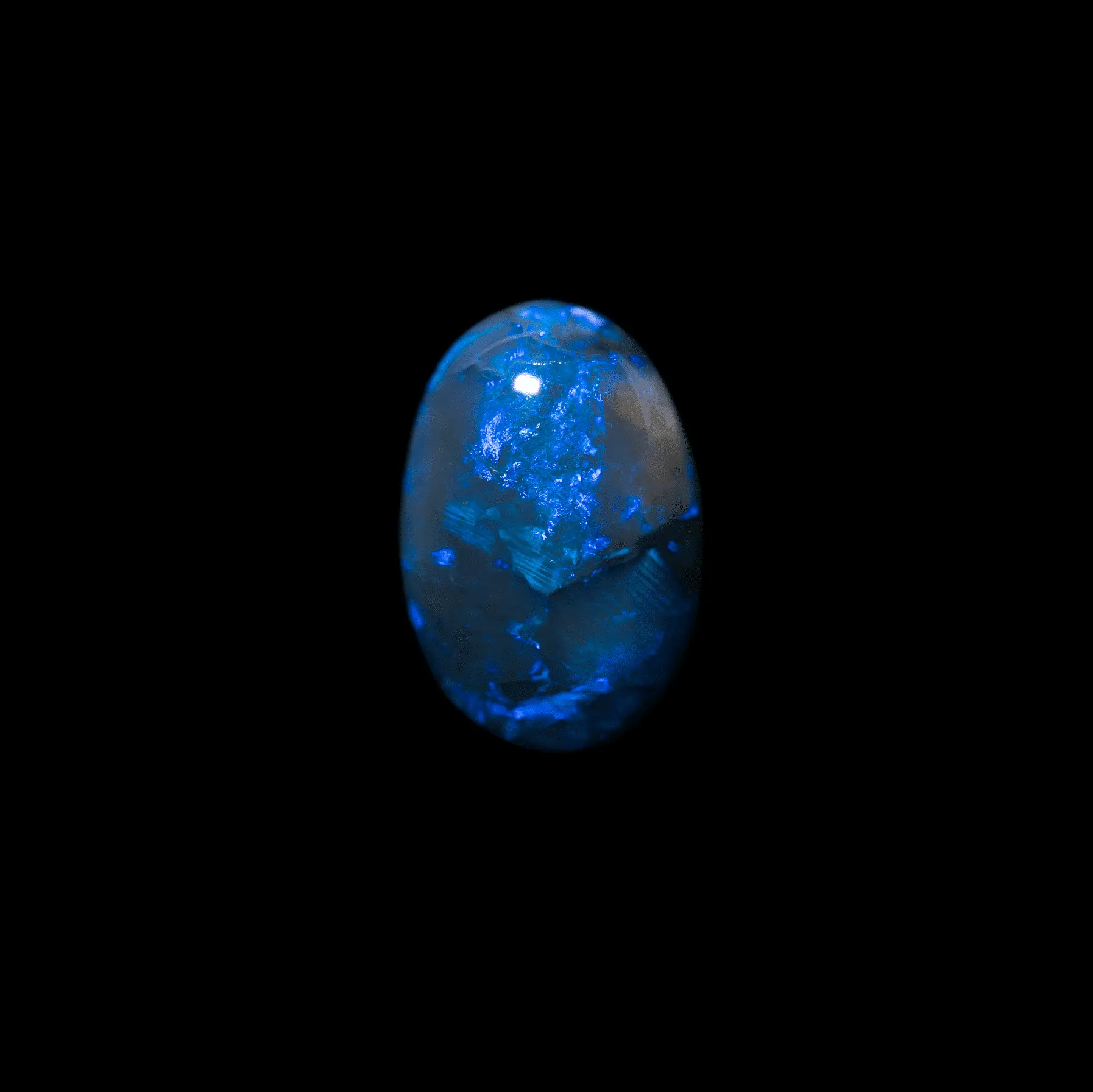 Opale naturelle australienne des mines de Lightning Ridge, cabochon de 2,1 carats d'un beau bleu profond sur matrice de cristal sombre