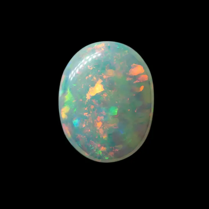 Natural Brazilian opal from the Horca mines, oval-shaped multicolored crystal of 1.4 carat with multicolored brilliance in brilliant large slabs.