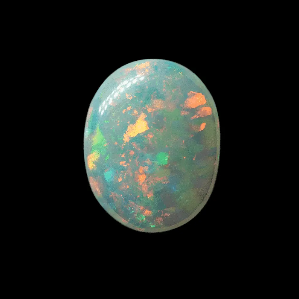 Natural Brazilian opal from the Horca mines, oval-shaped multicolored crystal of 1.4 carat with multicolored brilliance in brilliant large slabs.