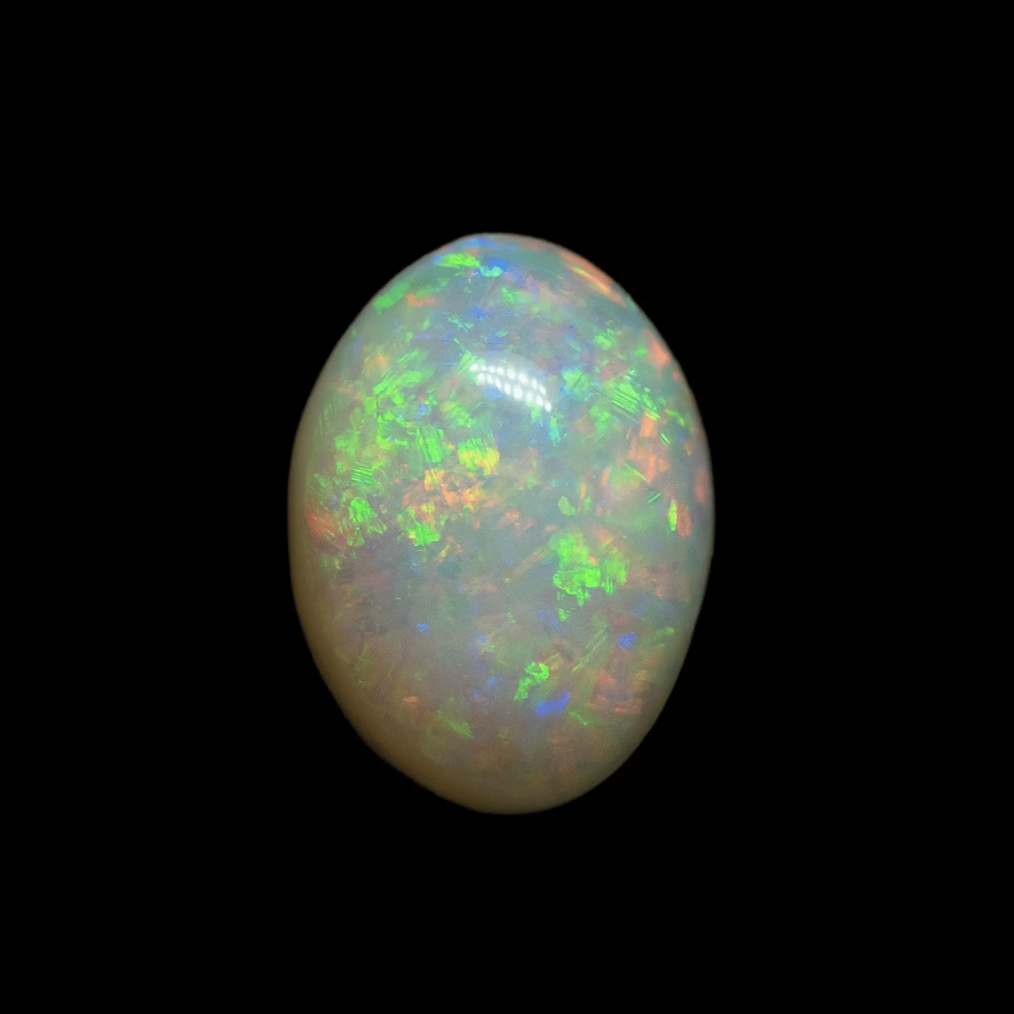 Opale naturelle Brésilienne des mines d'Horca, cabochon de 0,90 carat à brillances en têtes d'épingles multicolores