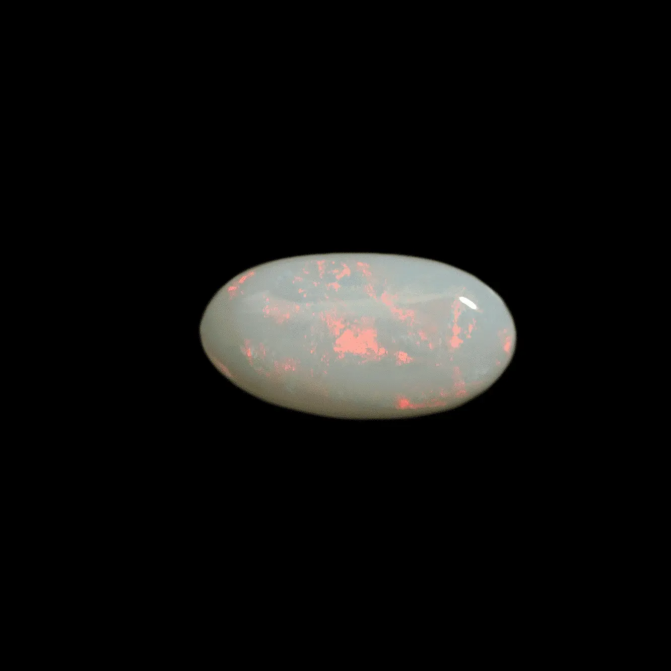 Opale naturelle australienne des mines de Coober Pedy, cabochon de forme ovale de 1,3 carats à dominante rouge avec une toute pointe de rose, de vert et de bleu