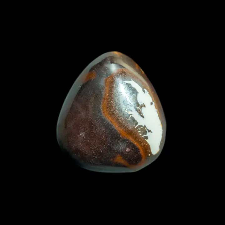 Natural Australian opal from Koroit mines, free form 26.5 carats pear-shaped brown, red, black snow-white tags