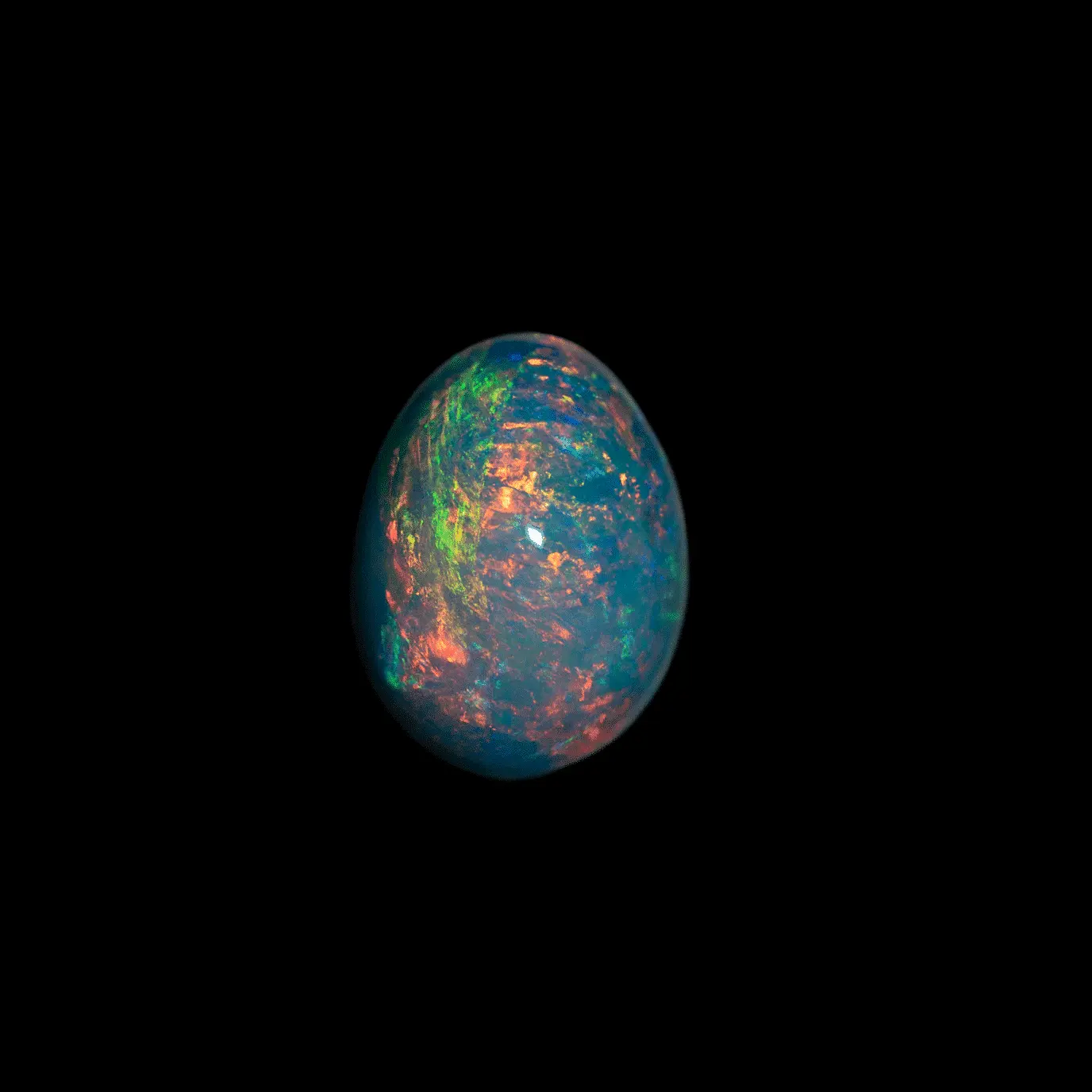 Natural white crystal opal from the Horca mines in Brazil, very clear 2-carat cabochon with multicolored extra-shine on a pink-orange fade.