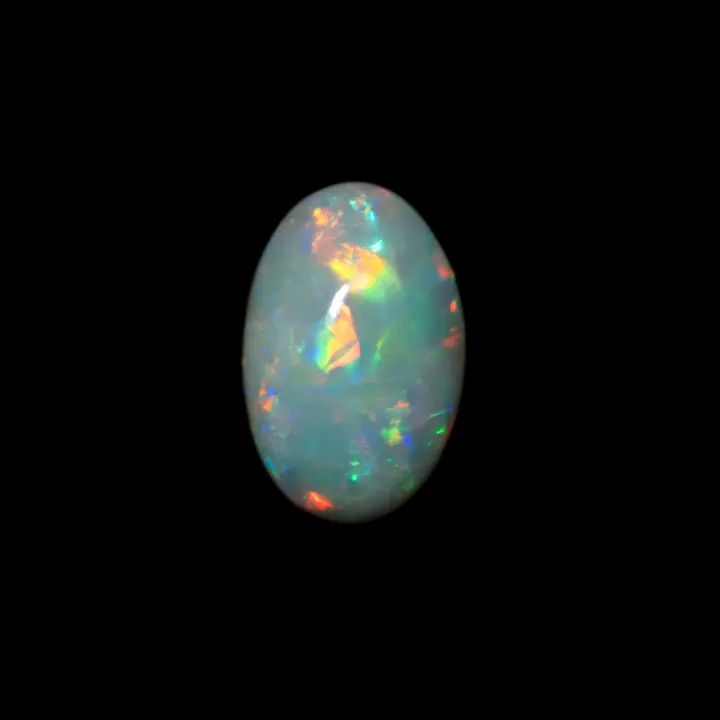 Natural Australian opal from the Coober Pedy mines, 0.8 carat oval cabochon of white opal with multicolored brilliance typical of this region