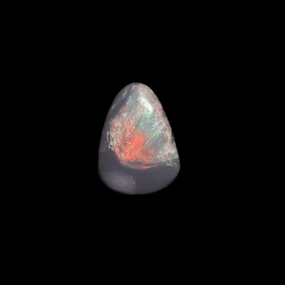 Natural Australian Opal from the Lightning Ridge Mines, 0.5 Carat Triangular Freeform with Black Streaked Matrix and Partial Red Opalization