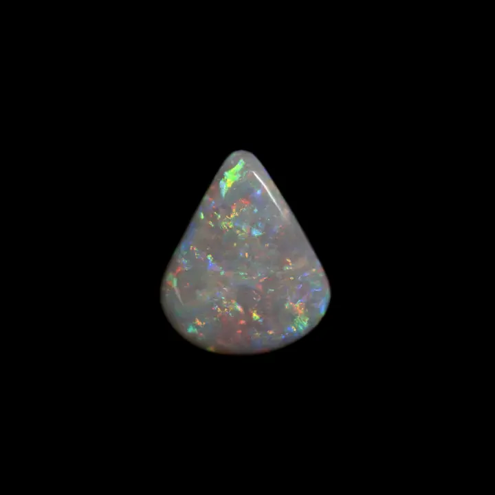 Natural Australian Opal from the Lightning Ridge Mines, 1.8 Carat Triangular Shape with Rounded Spikes and Base, Multi Coloured Multi Gloss Dark Grey Matrix