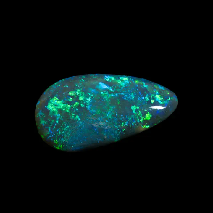 Natural Australian Opal from the Lightning Ridge Mines, Gorgeous 6.36 Carat Teardrop Shape Intensely Blue and Green