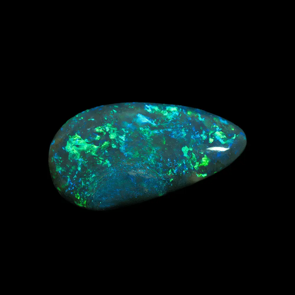 Natural Australian Opal from the Lightning Ridge Mines, Gorgeous 6.36 Carat Teardrop Shape Intensely Blue and Green