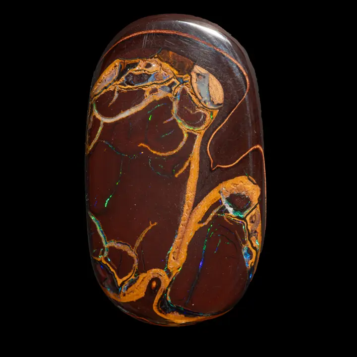Koroit Australian Natural Opal, 14.9 Carat Semi Rectangular Cabochon with Rounded Corners in Floral and Opal Abstract Table