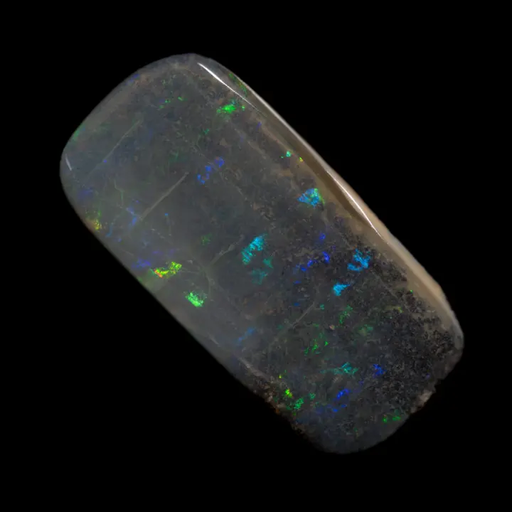 Opale naturelle australienne Boulder, grande forme rectangle de 38,1 carats à brillances en lignes vertes et bleues