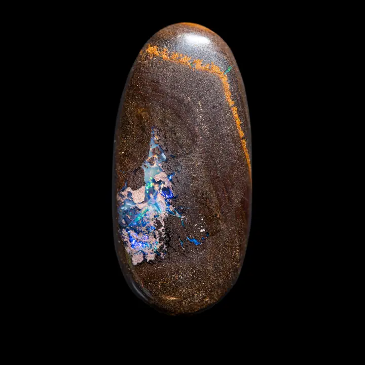 Natural Australian Opal from Koroit Mines, Pretty 42 Carat Oval Cabochon with Blue Gloss Lagoon Opal Zone -- Green