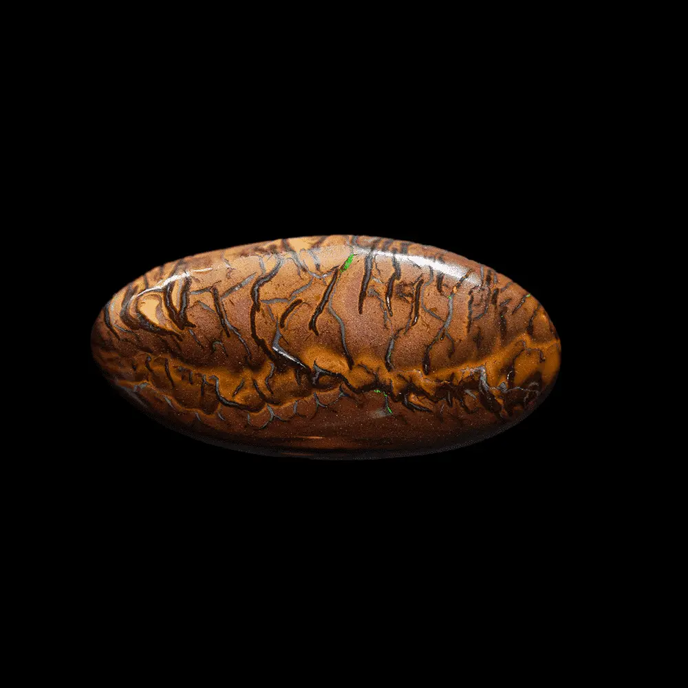 Natural Australian Koroit opal, 41.6 carat oval shape with multi-coloured micro-gloss opalized tiger designs