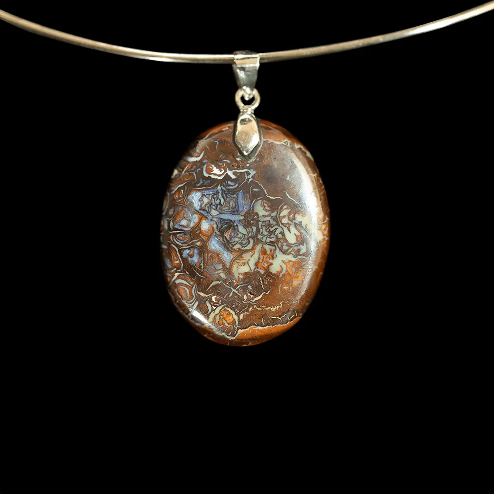 Blue, ochre and brown patchwork in hanging cabochon - Image 2