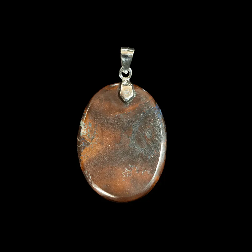 Blue, ochre and brown patchwork in hanging cabochon - Image 5