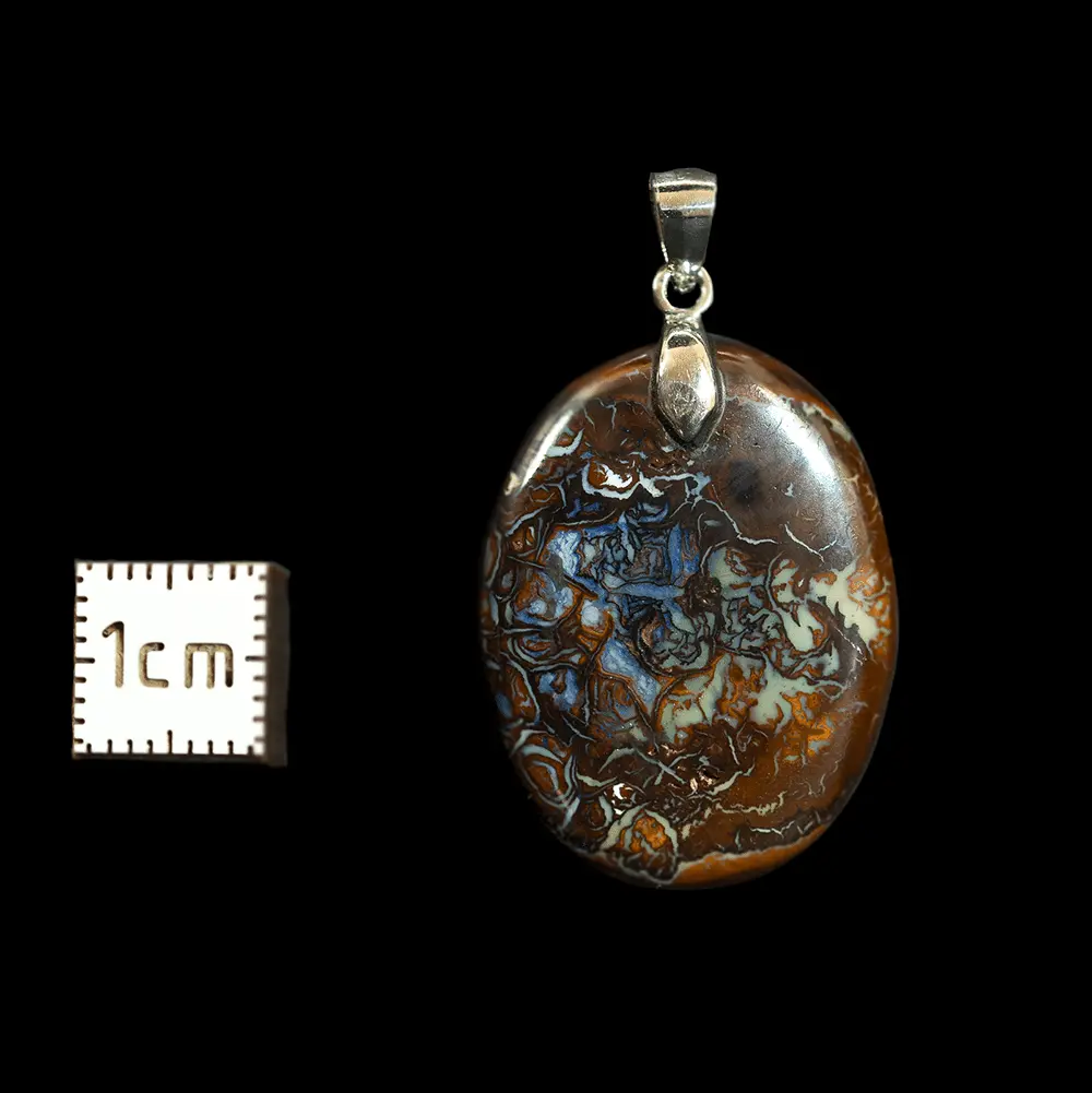 Blue, ochre and brown patchwork in hanging cabochon - Image 4